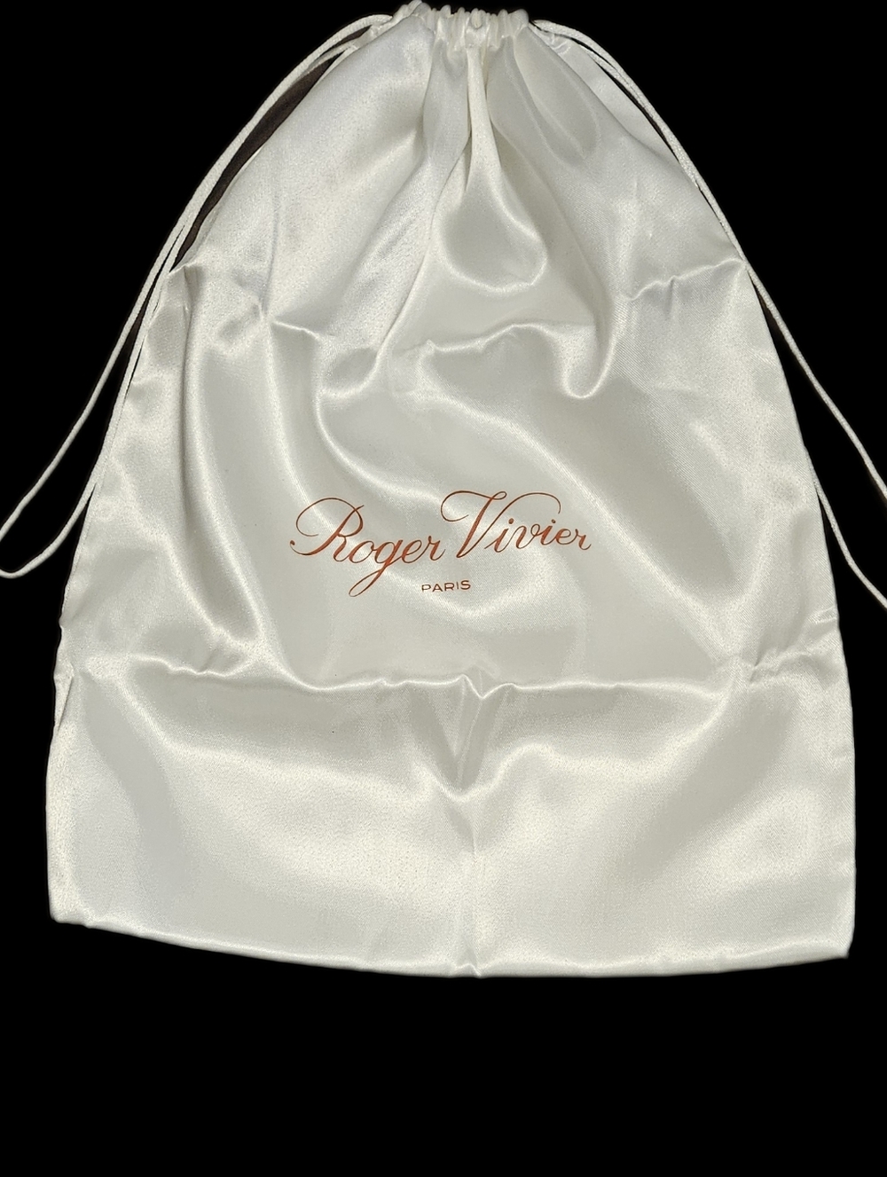 NEW Roger Vivier White Satin Dust Bag Red Logo Drawstring 15" Handbag Storage